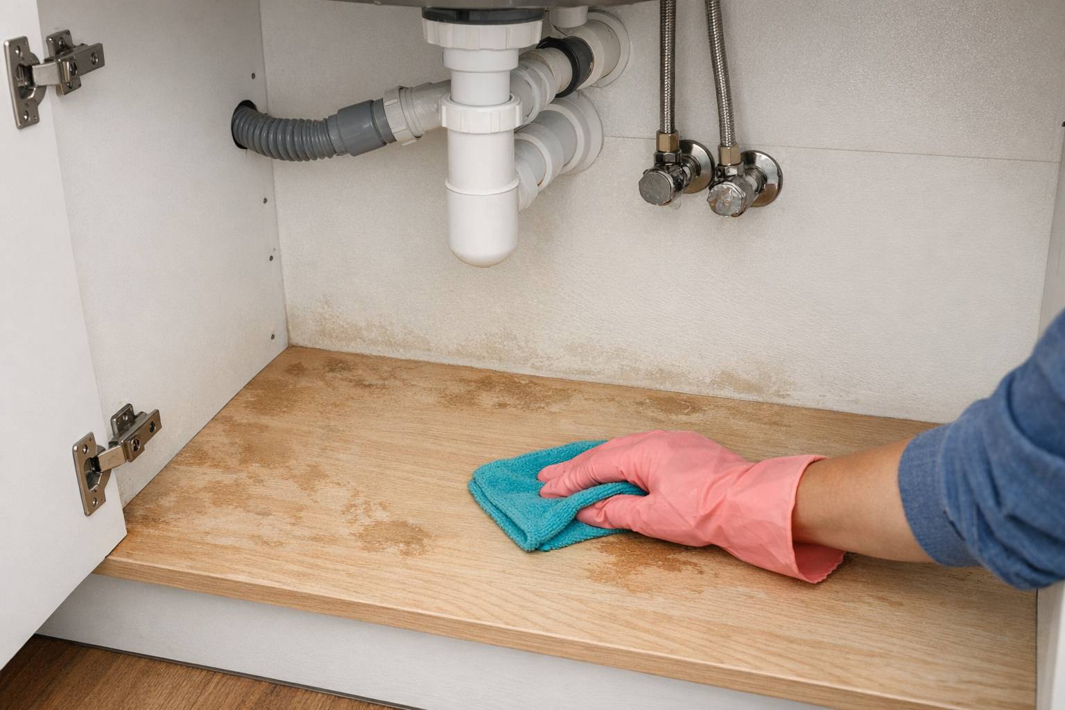 Cómo limpiar y eliminar la humedad bajo el fregadero paso a paso