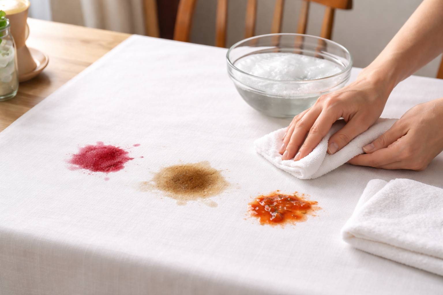 Cómo quitar manchas difíciles de vino, café y salsa en manteles y servilletas sin estropearlos